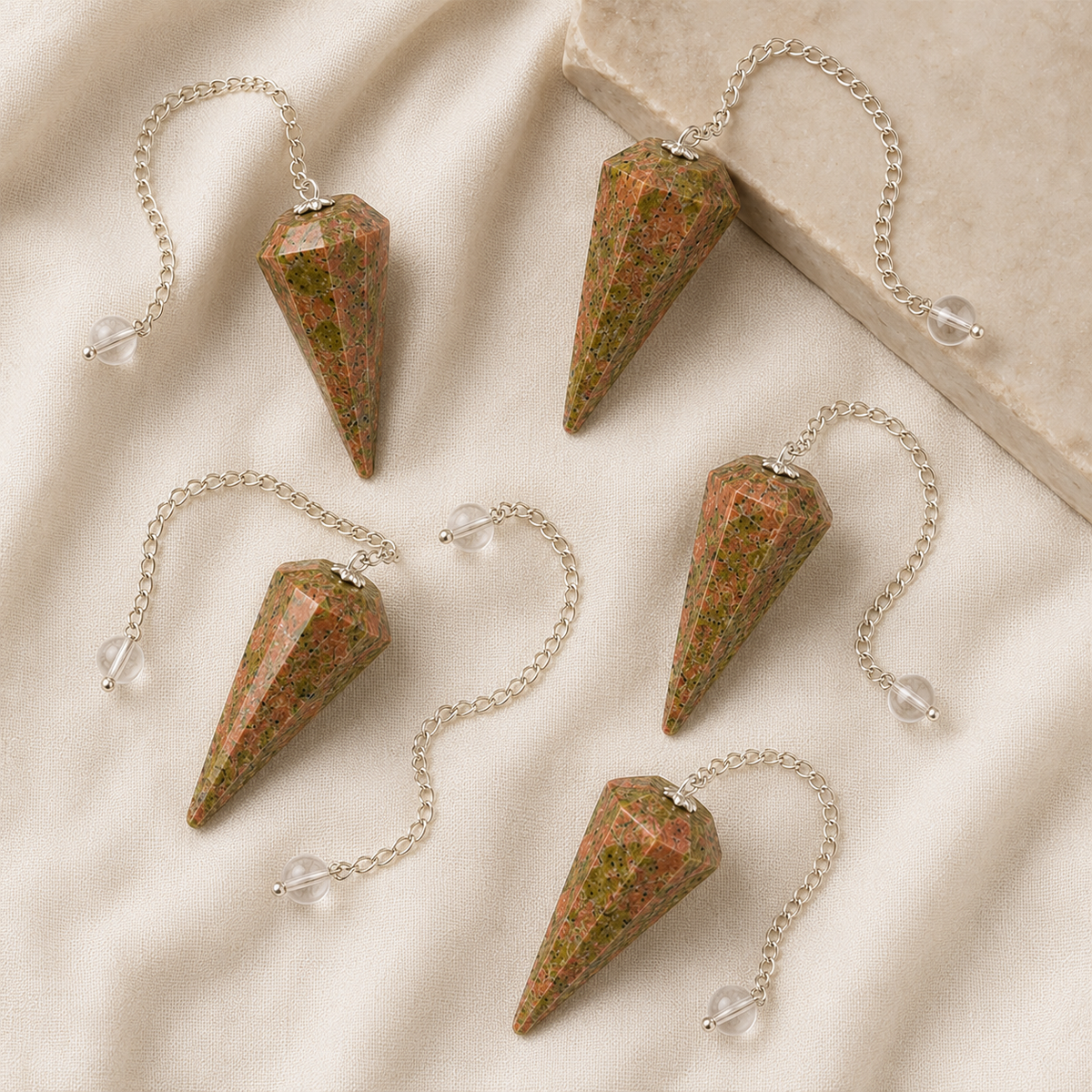 Unakite Faceted Hexagon Pendulum, Crystal Pendulum  DestGlow