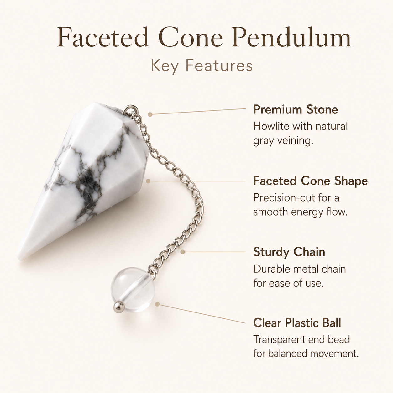 Howlite Pendulum (Inspiration and Balance)  DestGlow
