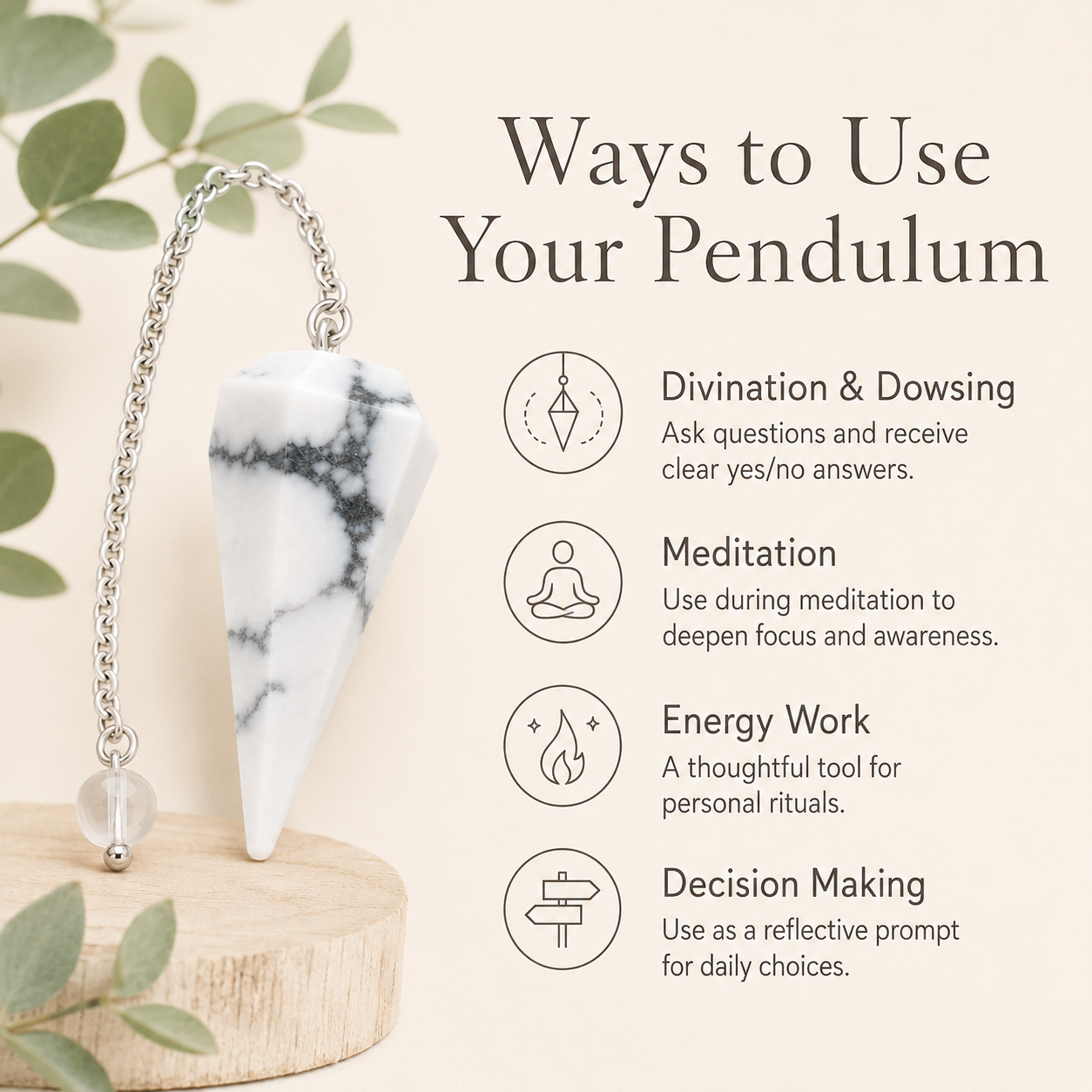 Howlite Pendulum (Inspiration and Balance)  DestGlow