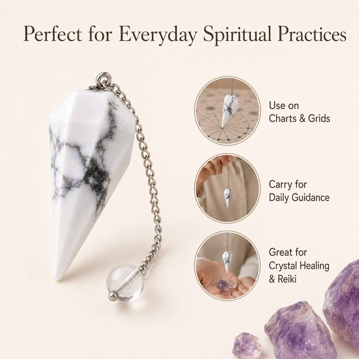 Howlite Pendulum (Inspiration and Balance)  DestGlow