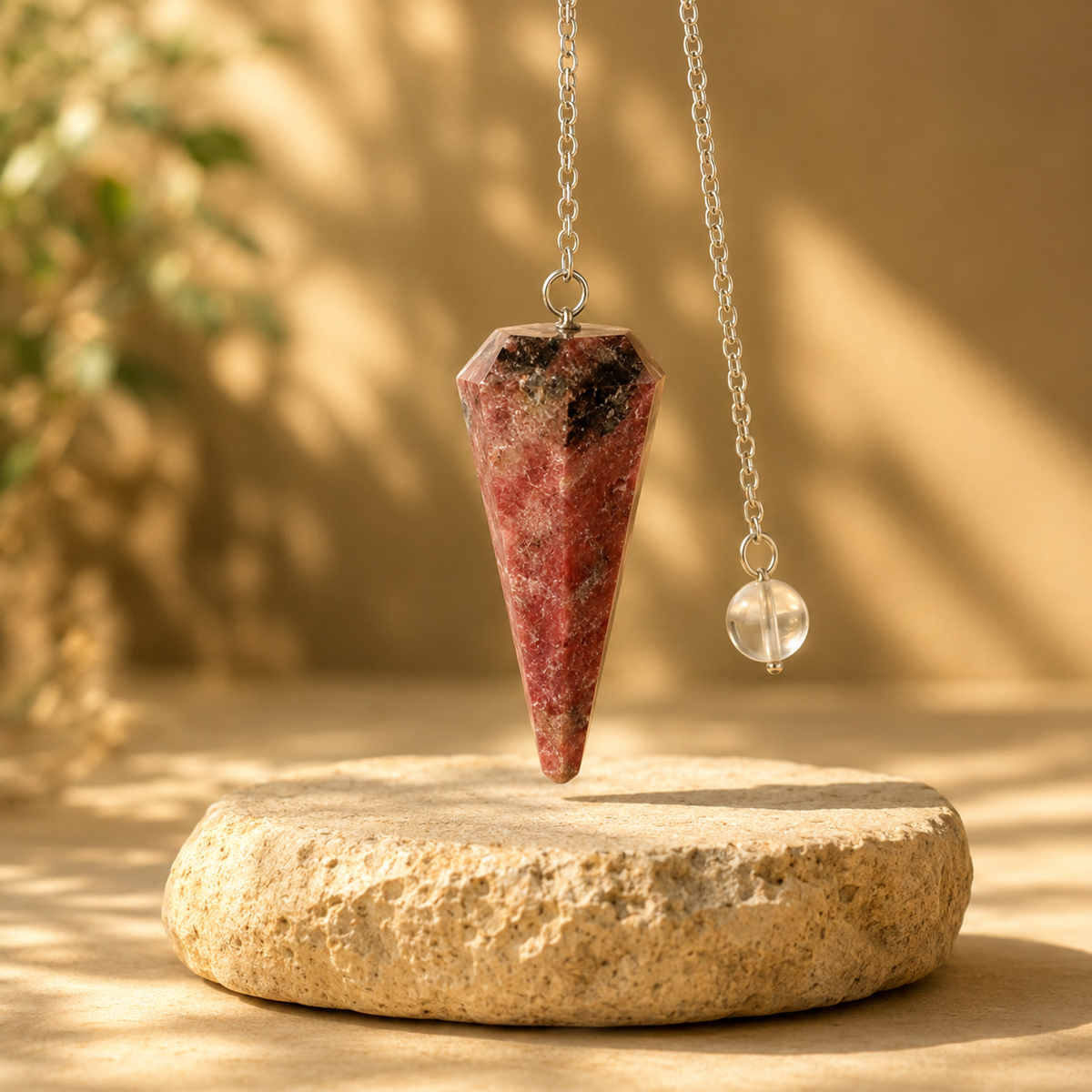 Rhodonite Faceted Hexagon Pendulum, Crystal Pendulum  DestGlow