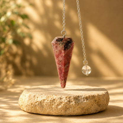Rhodonite Faceted Hexagon Pendulum, Crystal Pendulum  DestGlow