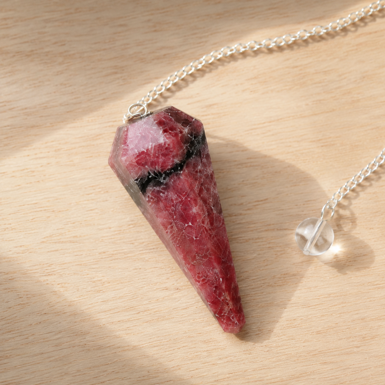 Rhodonite Faceted Hexagon Pendulum, Crystal Pendulum  DestGlow