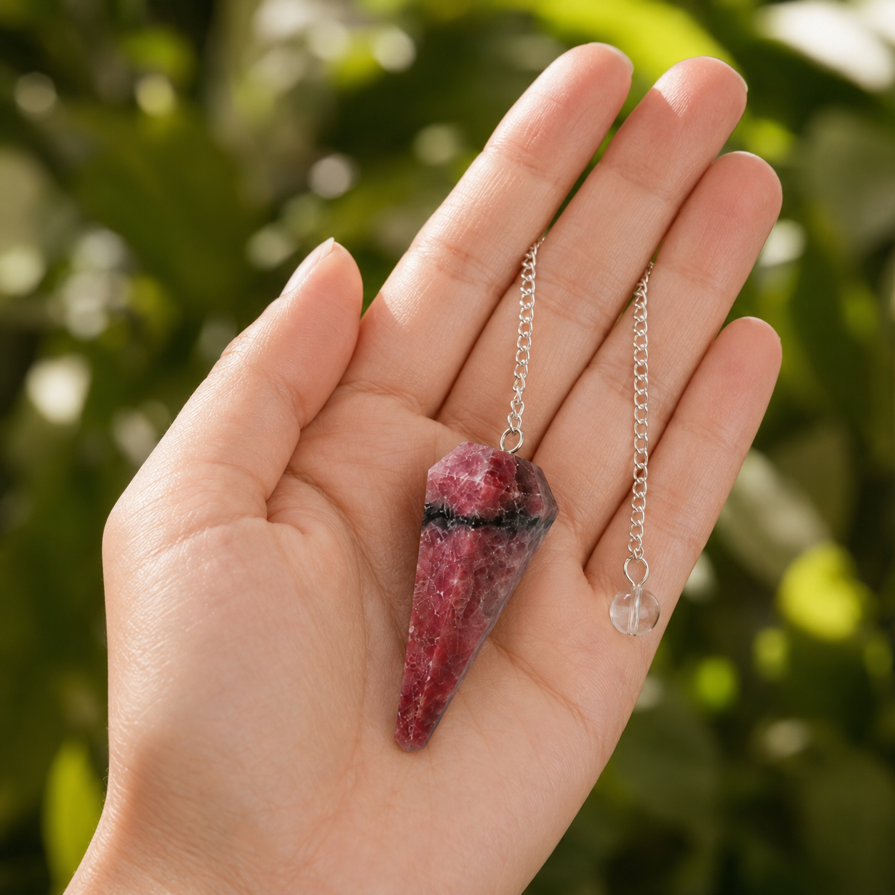 Rhodonite Faceted Hexagon Pendulum, Crystal Pendulum  DestGlow