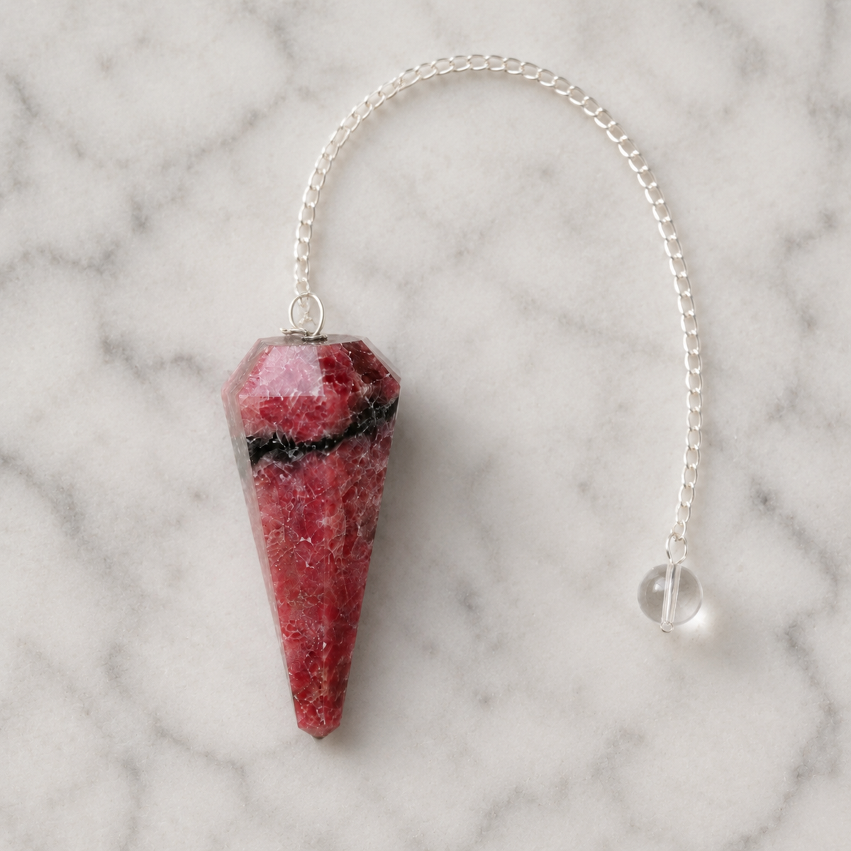Rhodonite Faceted Hexagon Pendulum, Crystal Pendulum  DestGlow