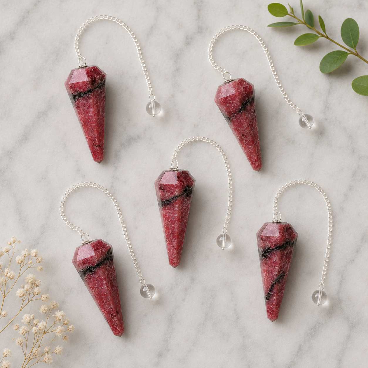 Rhodonite Faceted Hexagon Pendulum, Crystal Pendulum  DestGlow