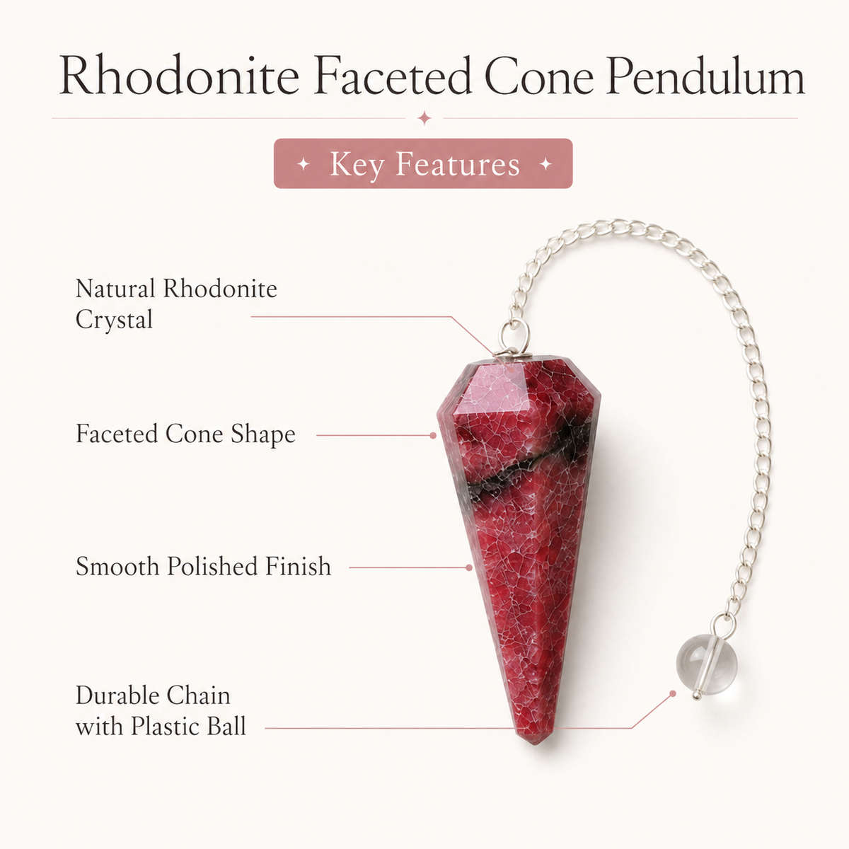 Rhodonite Faceted Hexagon Pendulum, Crystal Pendulum  DestGlow
