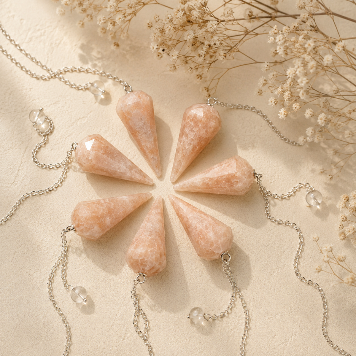 Moonstone Faceted Hexagon Pendulum, Crystal Pendulum  DestGlow