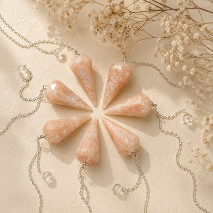 Moonstone Faceted Hexagon Pendulum, Crystal Pendulum  DestGlow