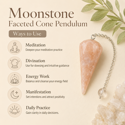 Moonstone Faceted Hexagon Pendulum, Crystal Pendulum  DestGlow