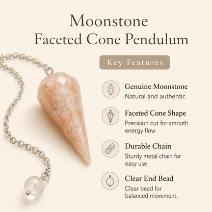 Moonstone Faceted Hexagon Pendulum, Crystal Pendulum  DestGlow