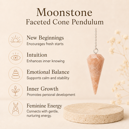 Moonstone Faceted Hexagon Pendulum, Crystal Pendulum  DestGlow