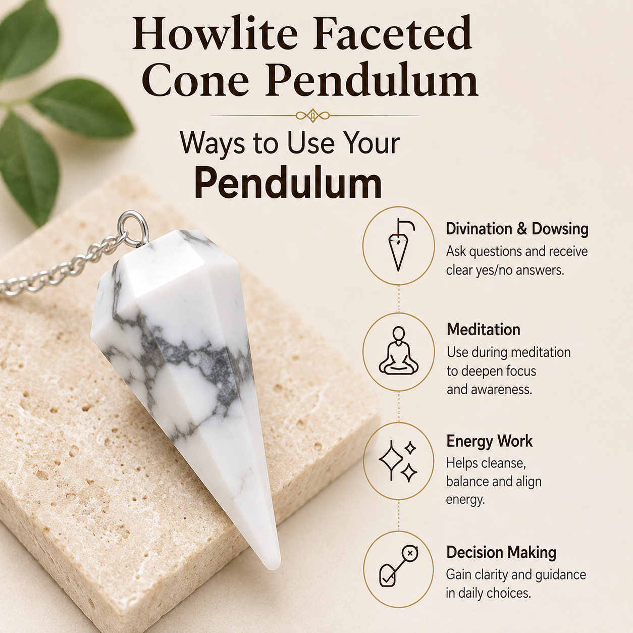 Howlite Pendulum (Inspiration and Balance)  DestGlow