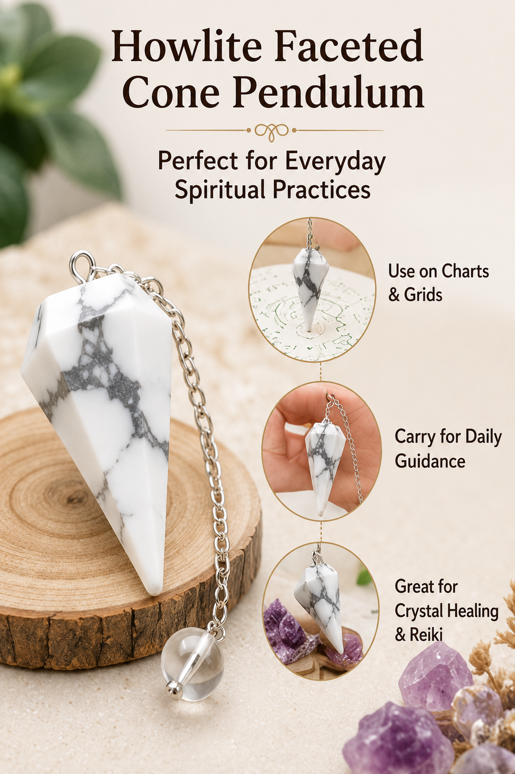Howlite Pendulum (Inspiration and Balance)  DestGlow