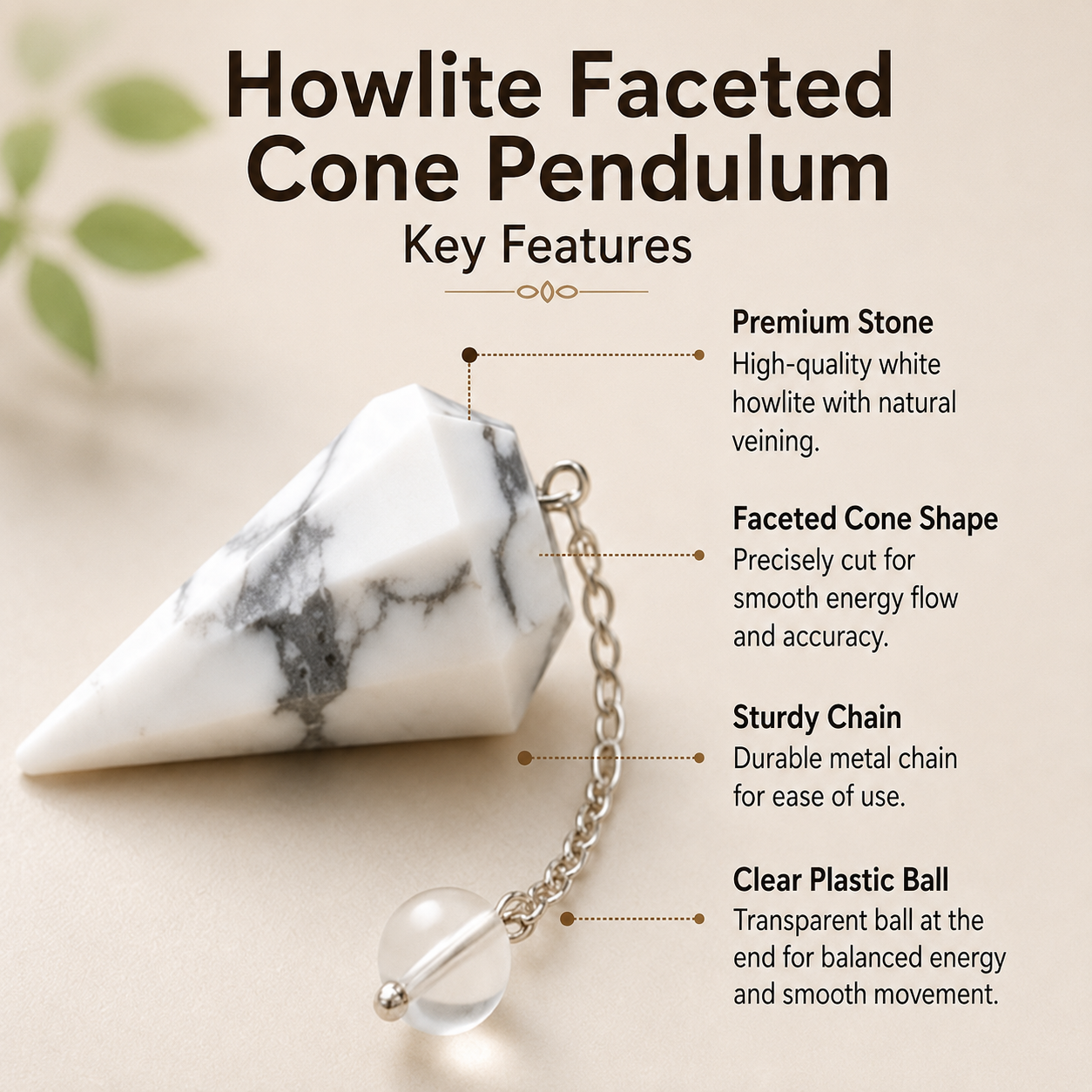 Howlite Pendulum (Inspiration and Balance)  DestGlow