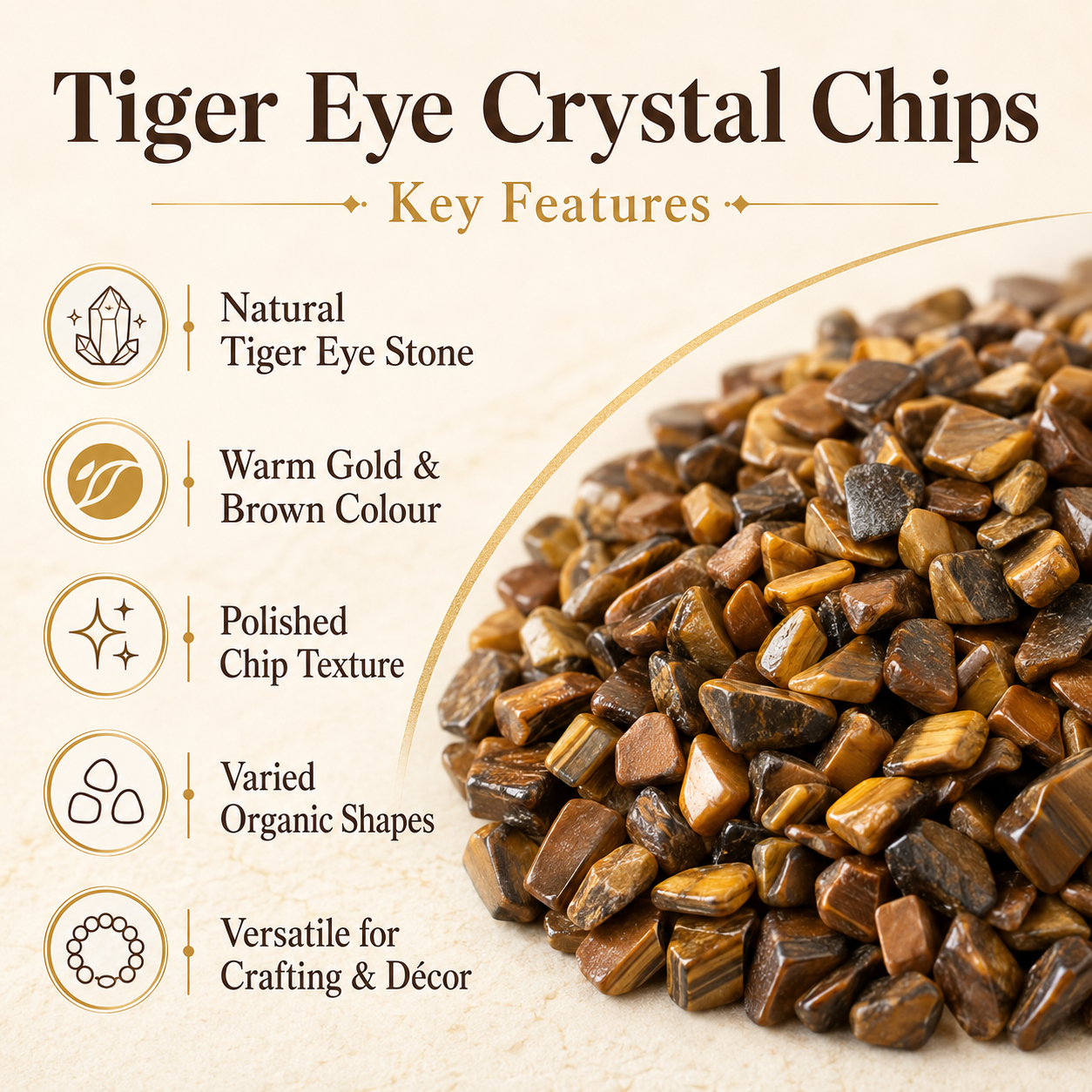 Tiger Eye Gemstone Chips (Protection and Willpower)  DestGlow