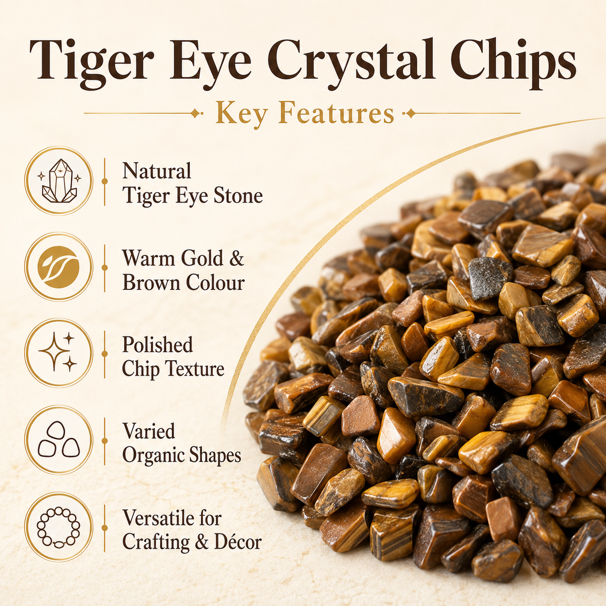 Tiger Eye Gemstone Chips (Protection and Willpower)  DestGlow