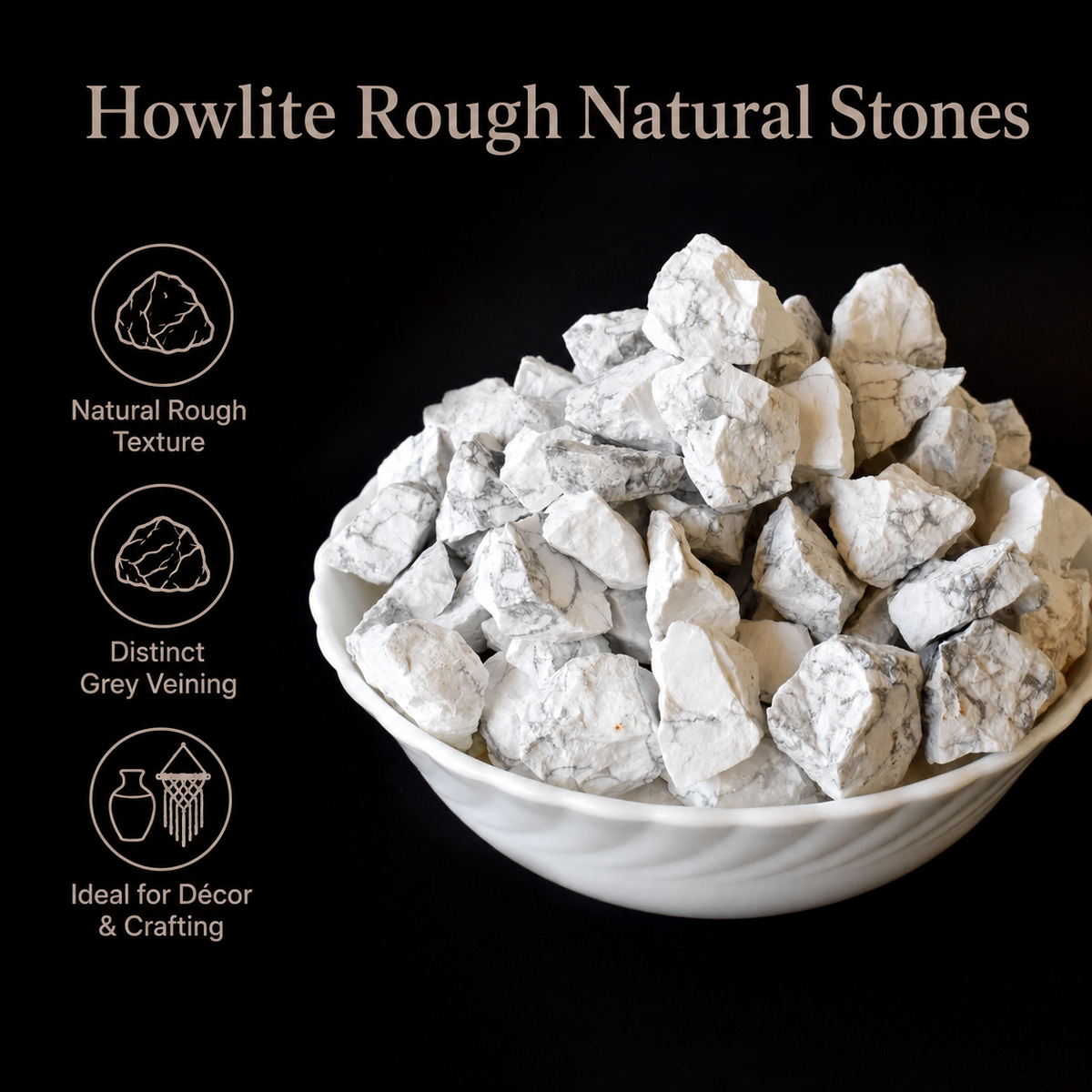 Howlite Rough Rocks (Strength and Stress Relief)  DestGlow