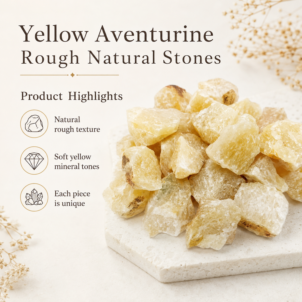 Yellow Aventurine Rough Rocks (Power and Weight Control)  DestGlow
