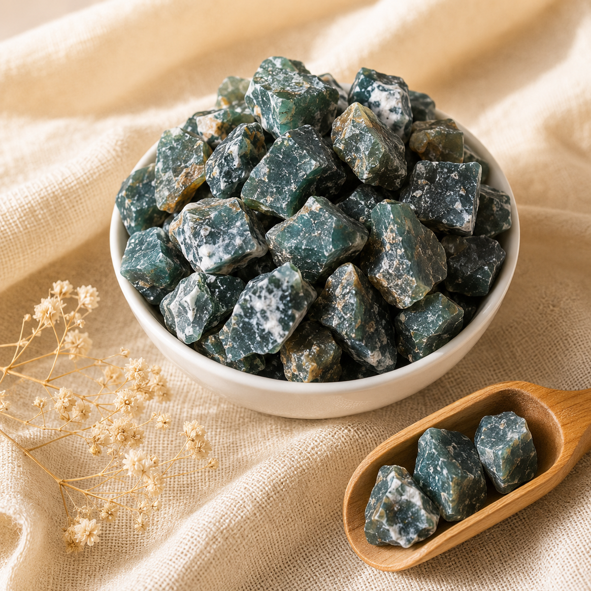 Moss Agate Rough Rocks(Encourage Tranquility and Emotional Balance)