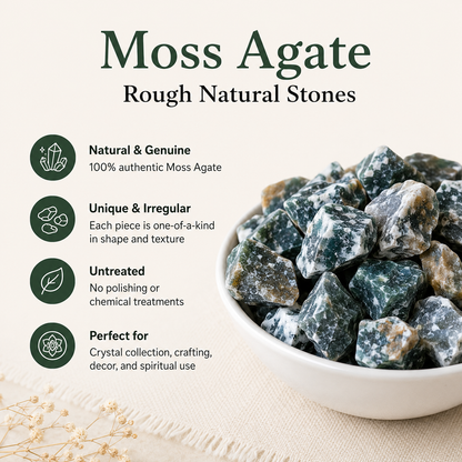 Moss Agate Rough Rocks(Encourage Tranquility and Emotional Balance)