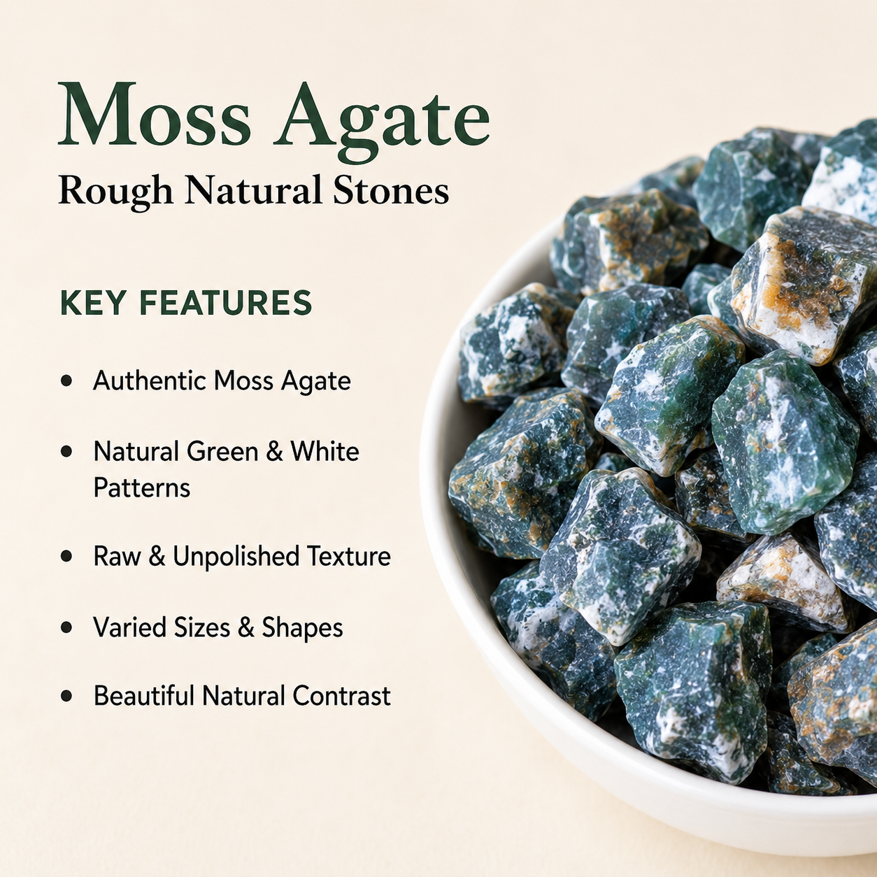 Moss Agate Rough Rocks(Encourage Tranquility and Emotional Balance)