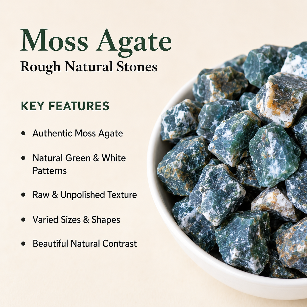 Moss Agate Rough Rocks(Encourage Tranquility and Emotional Balance)