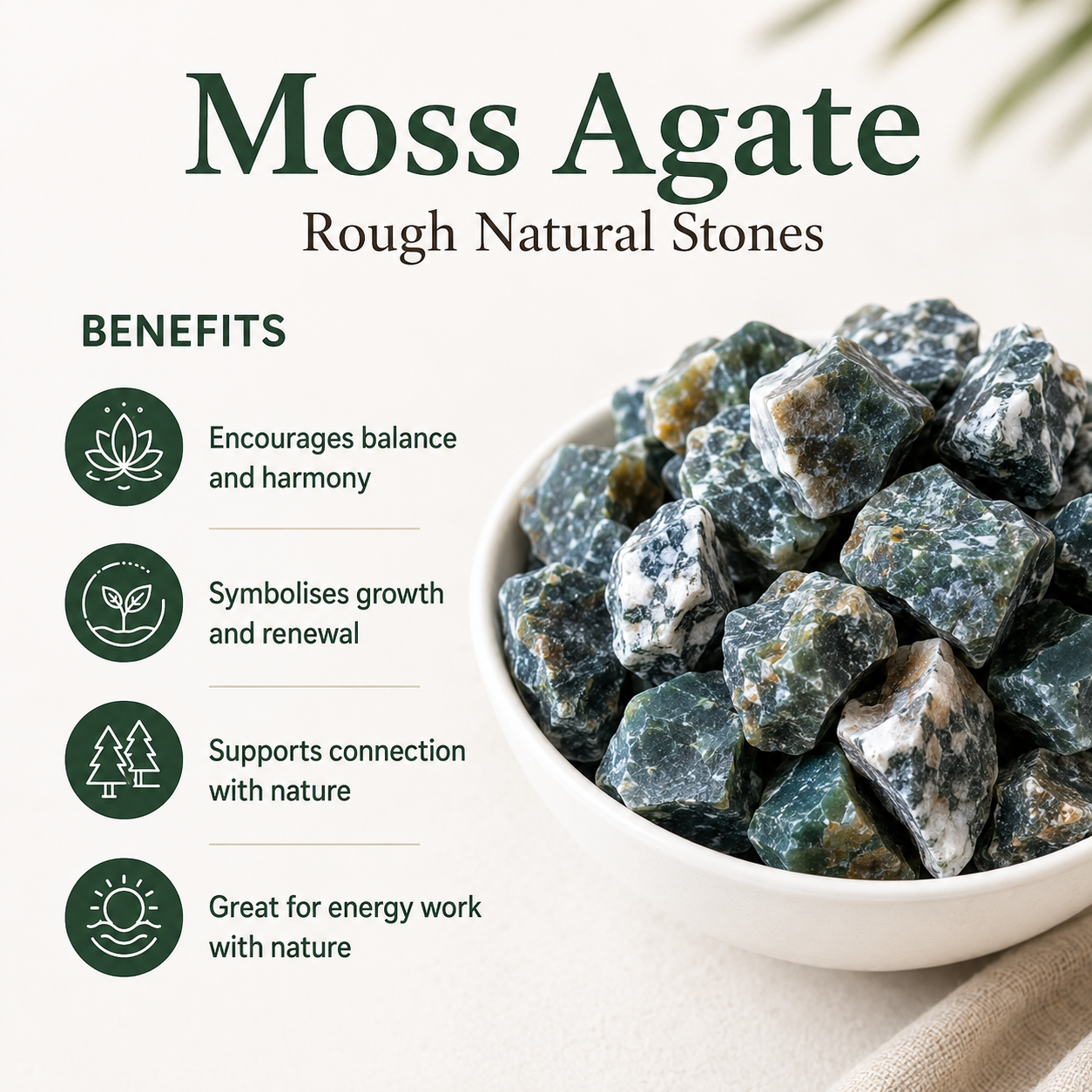 Moss Agate Rough Rocks(Encourage Tranquility and Emotional Balance)  DestGlow