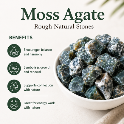 Moss Agate Rough Rocks(Encourage Tranquility and Emotional Balance)  DestGlow