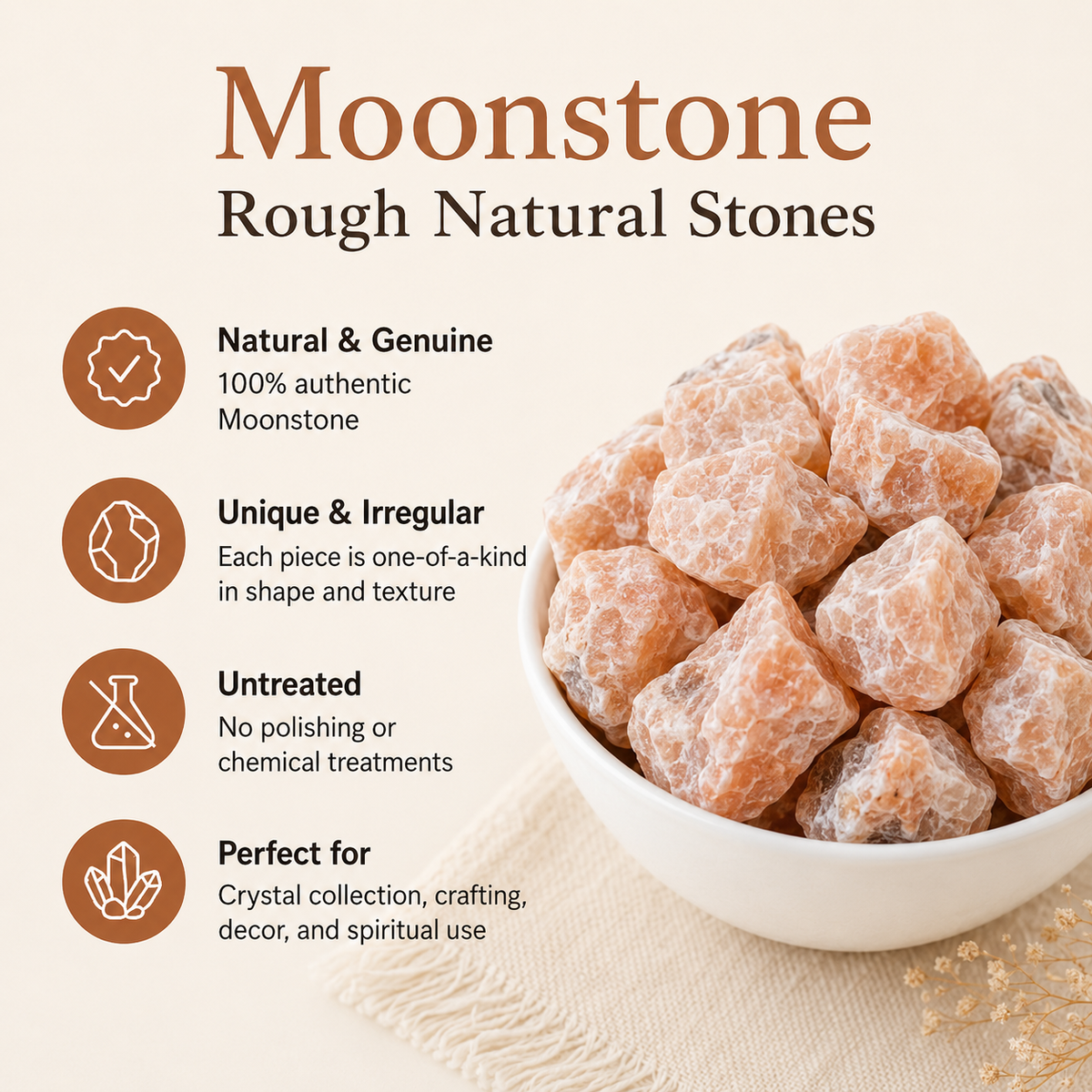 Moonstone Rough Rocks (Self-Healing and Inner Peace)  DestGlow
