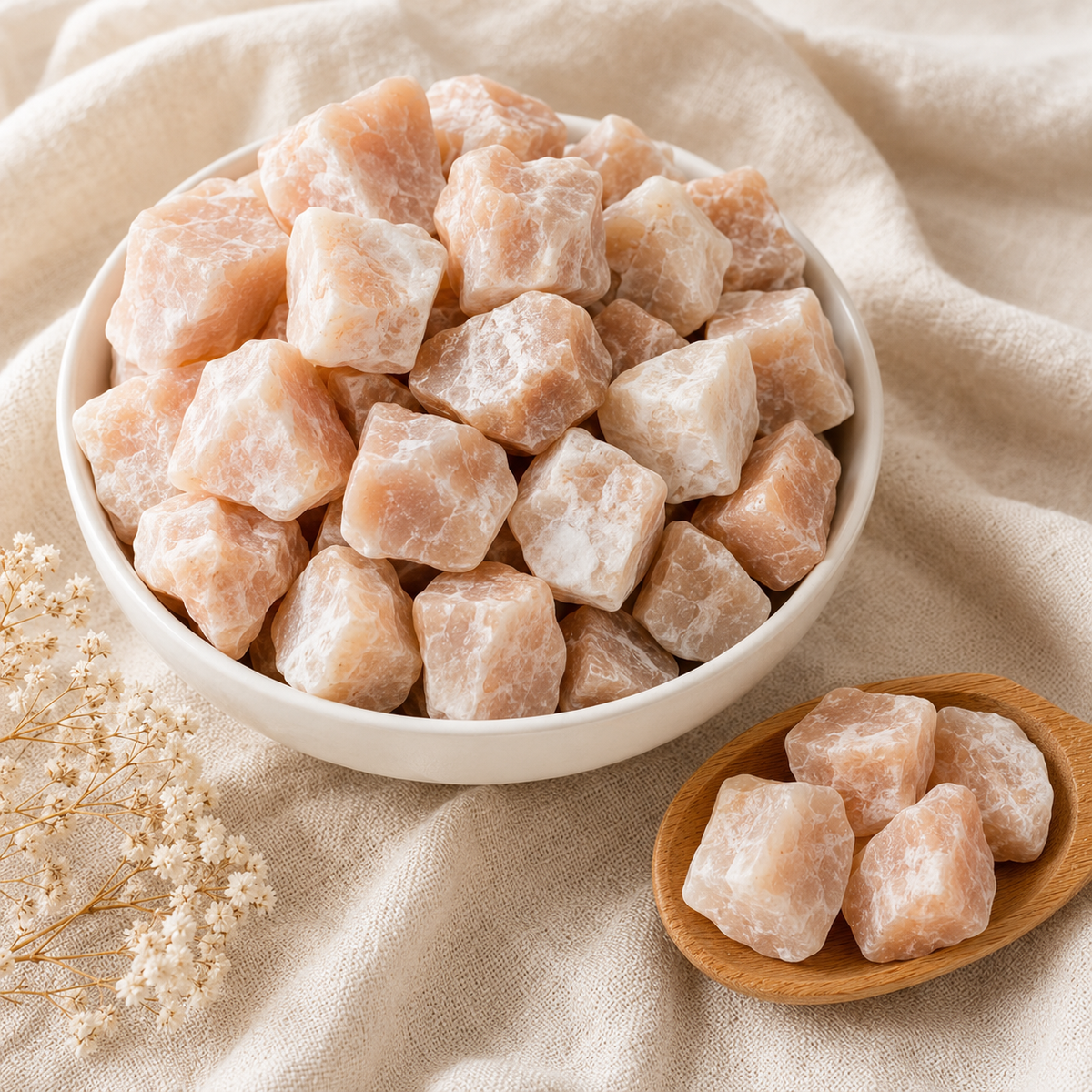Peach Moonstone Rough Rocks (Confidence and Good Luck)  DestGlow