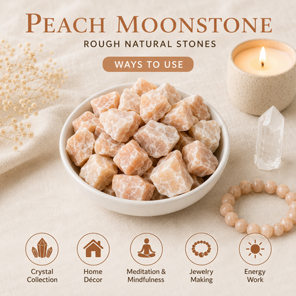 Peach Moonstone Rough Rocks (Confidence and Good Luck)  DestGlow