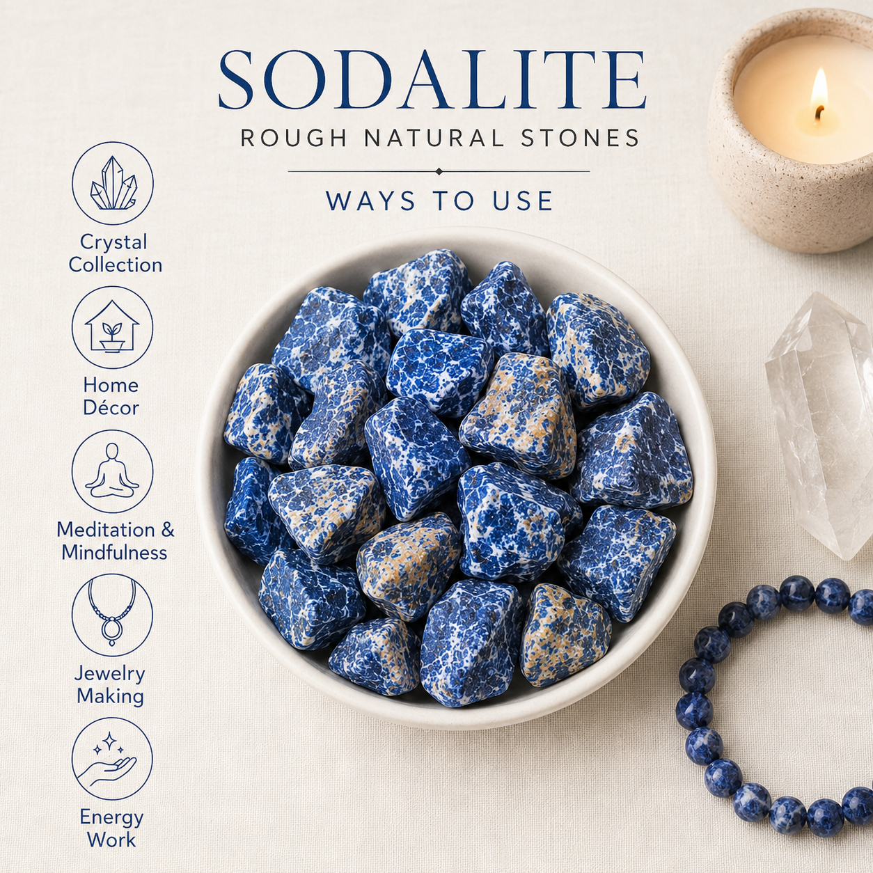 Sodalite Rough Rocks (Alignment With The Higher Self and Meditation)  DestGlow