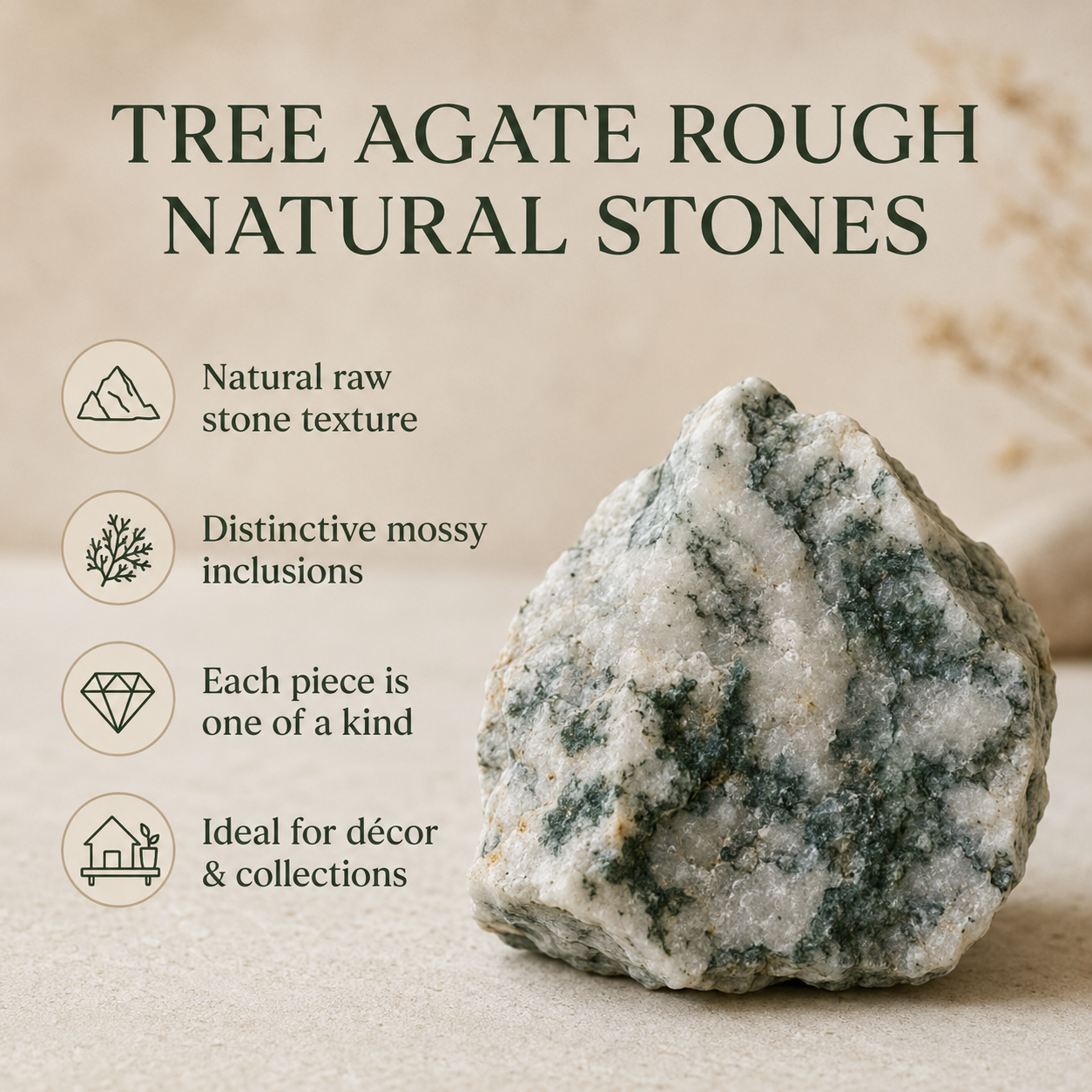 Tree Agate Rough Rocks (Trust and Self-Discipline)  DestGlow