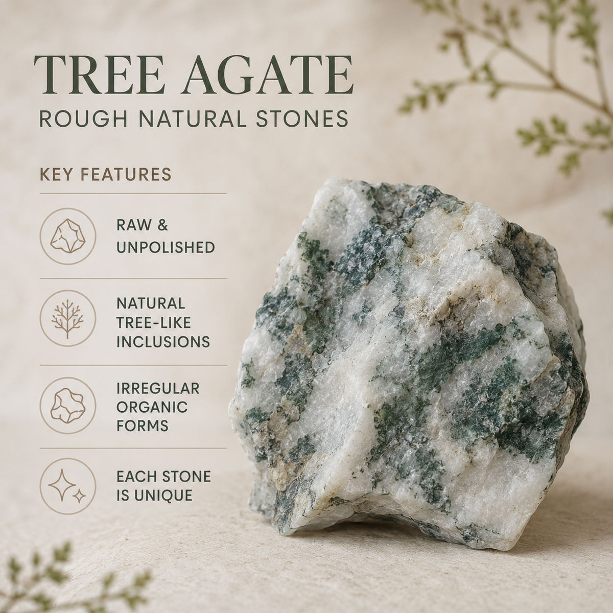 Tree Agate Rough Rocks (Trust and Self-Discipline)  DestGlow