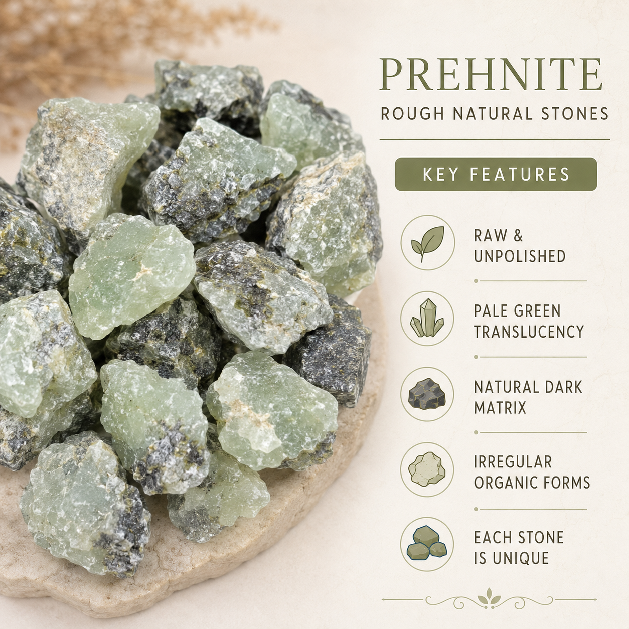 Phrenite Rough Rocks (Living in the Present am and Prosperity)  DestGlow