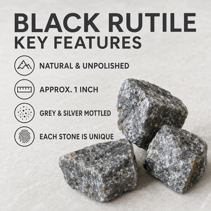 Black Rutile Rough Rocks (Promotes Strength and Growth)  DestGlow