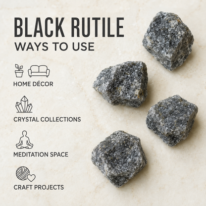 Black Rutile Rough Rocks (Promotes Strength and Growth)  DestGlow
