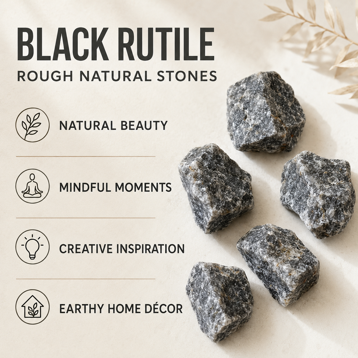 Black Rutile Rough Rocks (Promotes Strength and Growth)  DestGlow