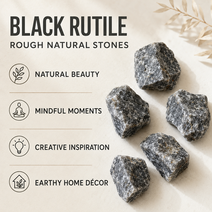 Black Rutile Rough Rocks (Promotes Strength and Growth)  DestGlow