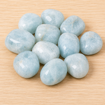 Aquamarine Tumbled Crystals (Anxiety Relief and Protection)  DestGlow