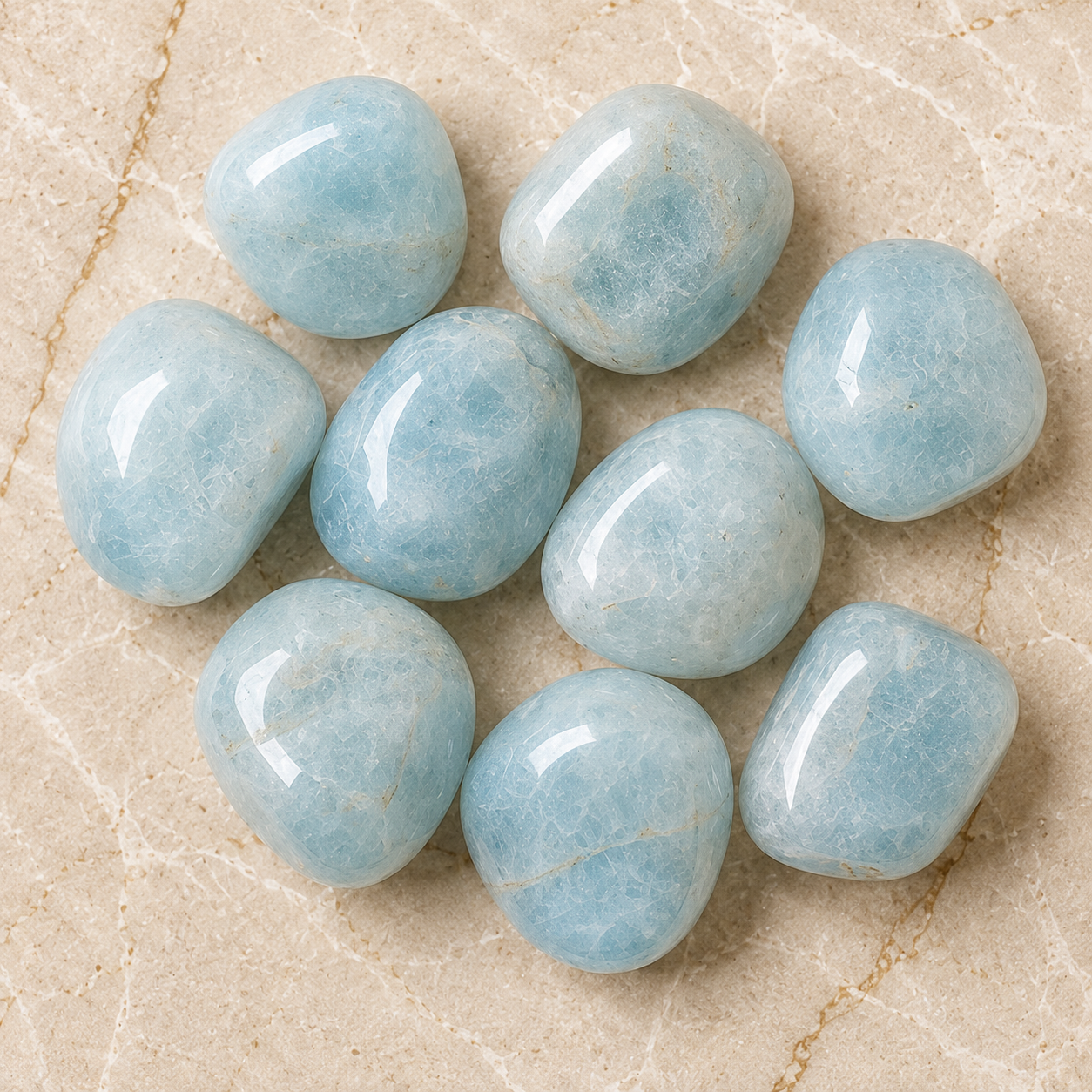 Aquamarine Tumbled Crystals (Anxiety Relief and Protection)  DestGlow