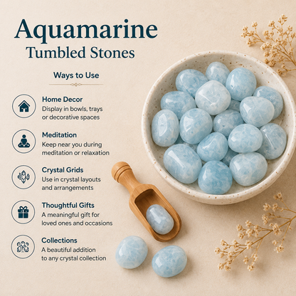 Aquamarine Tumbled Crystals (Anxiety Relief and Protection)  DestGlow