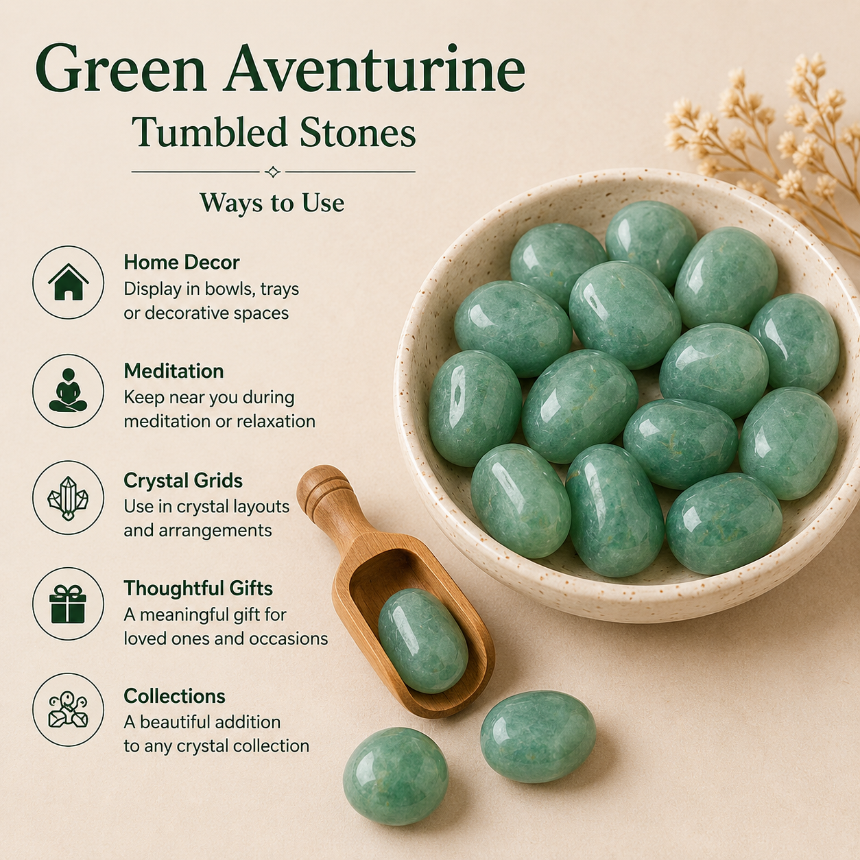 Green Aventurine Tumbled Crystals (Emotional Understanding and Luck And Good Fortune)  DestGlow