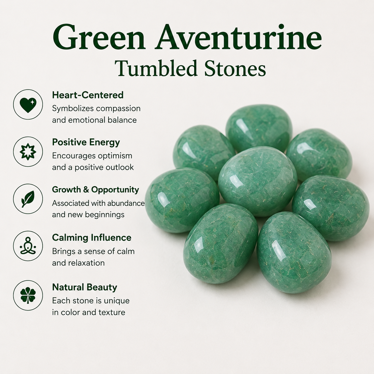 Green Aventurine Tumbled Crystals (Emotional Understanding and Luck And Good Fortune)  DestGlow