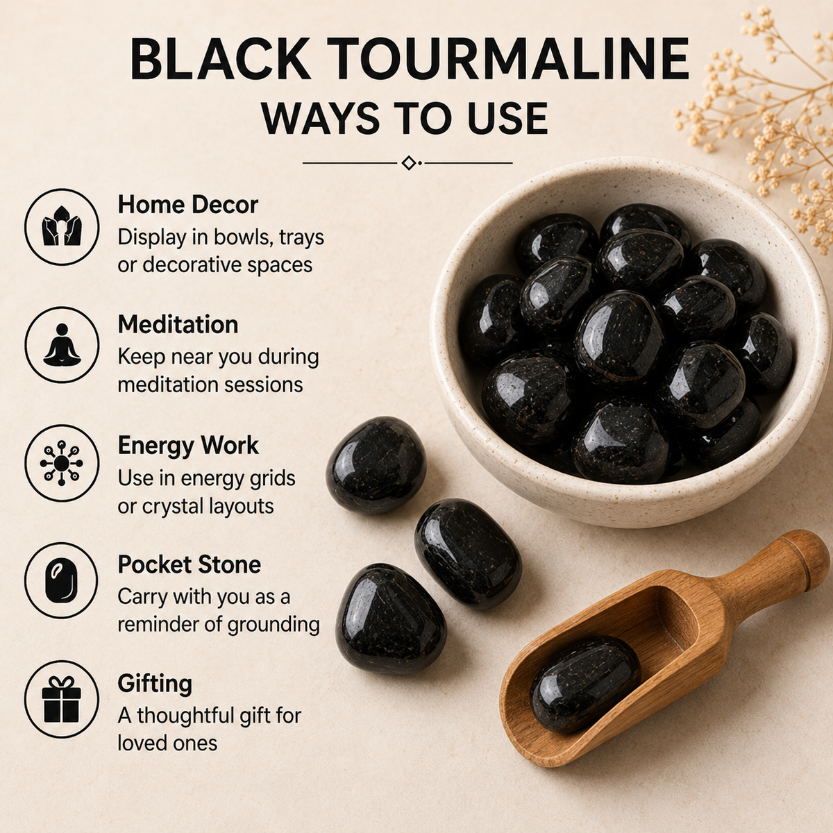 Black Tourmaline Tumbled Crystals (Strength and Protection)  DestGlow