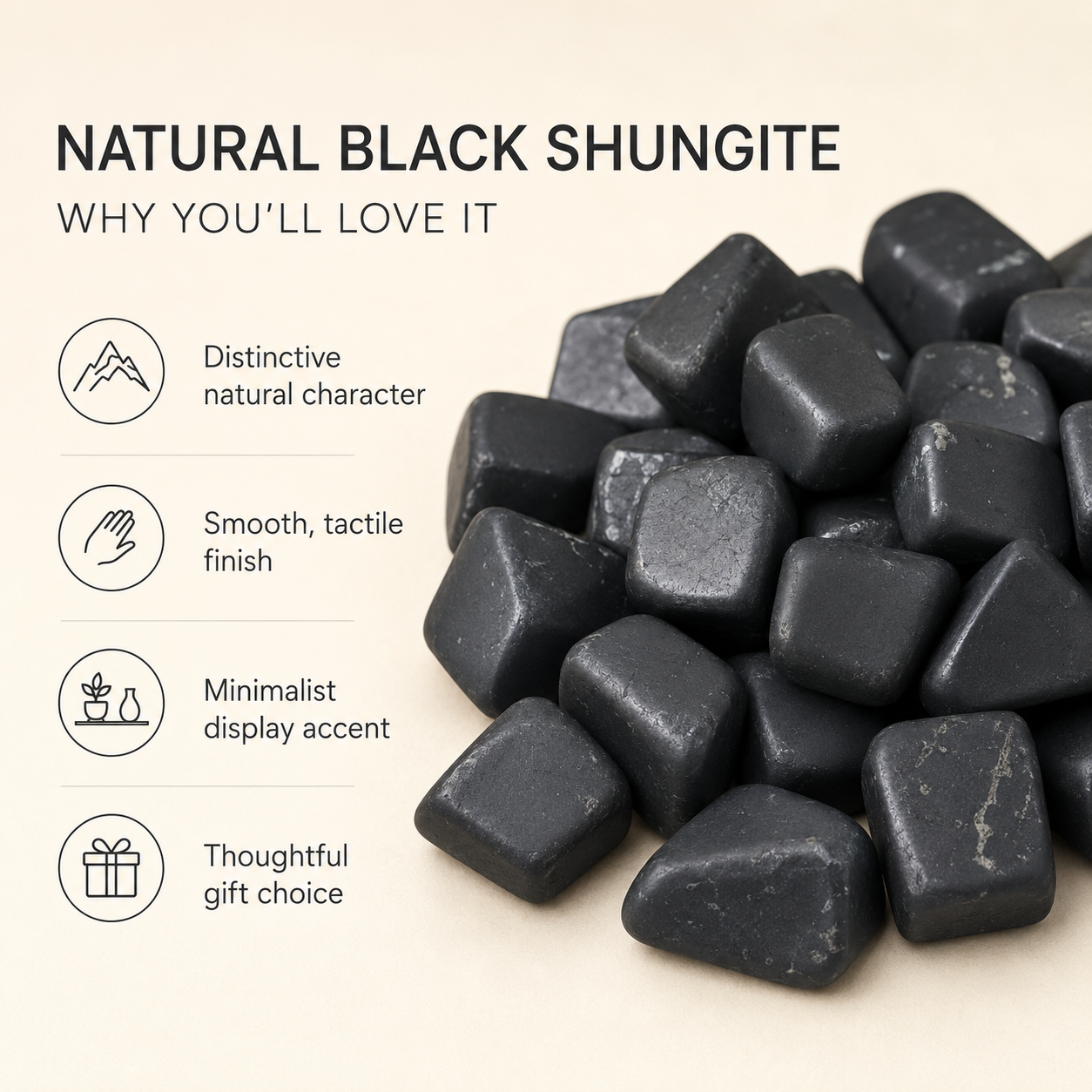 Black Shungite Tumbled Crystals (Elimination Toxins and Clarity )  DestGlow