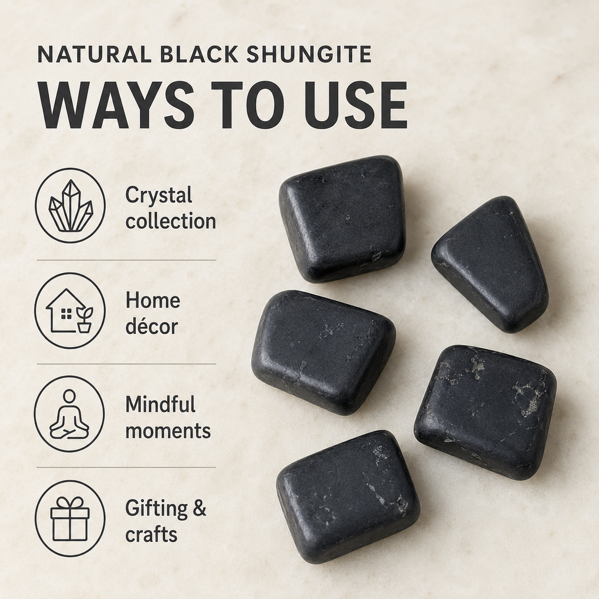 Black Shungite Tumbled Crystals (Elimination Toxins and Clarity )  DestGlow
