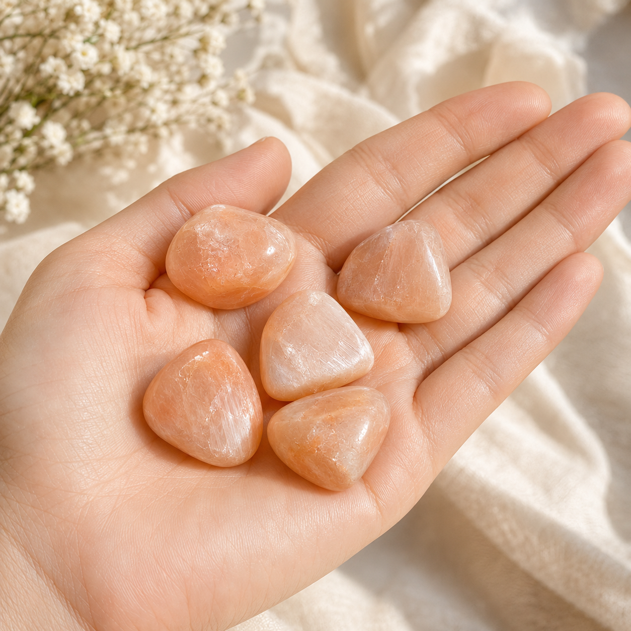 Peach Moonstone Tumbled Crystals (Mastering Fear and Leadership)  DestGlow