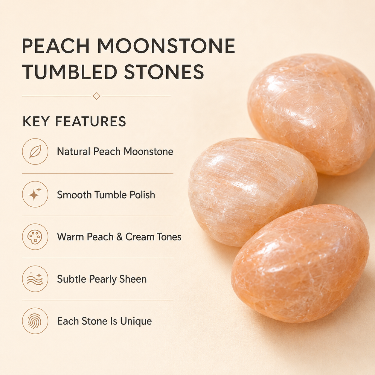 Peach Moonstone Tumbled Crystals (Mastering Fear and Leadership)  DestGlow